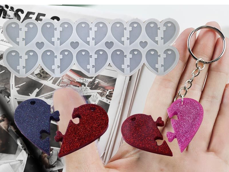 10'lu Puzzle Kalp Anahtarlık Epoksi Reçine Kalıbı EPK-850 - 1