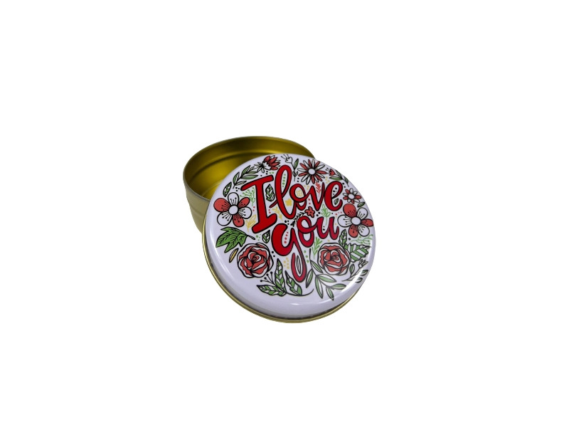 Kimyacınız - Gül Desen I Love You - Metal Mum Kabı 75 CC - 100 Adet
